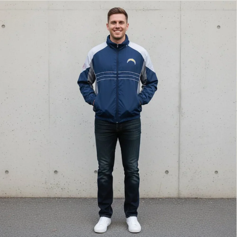 Los Angeles Chargers NFL Windbreaker Jacket Men’s XL Blue Colorblock Full Zip